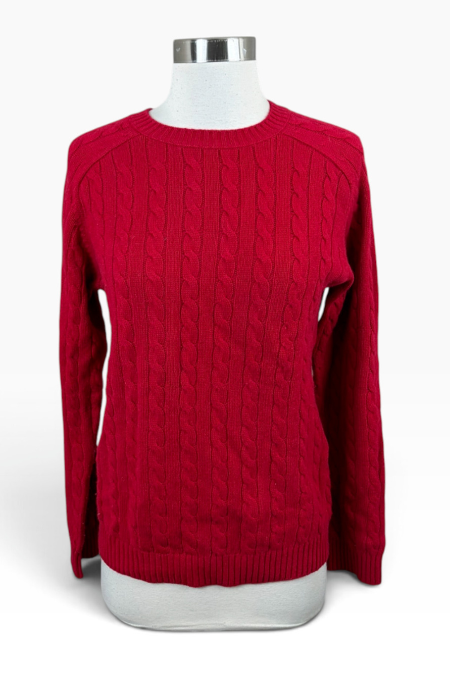 Lands' End Red 100% Cashmere Cable Knit Sweater Size Large 14-16 Quiet Luxury